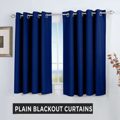 Ameha Plain Blackout Curtain Thick Thermal Insulated Ready Made Eyelet Navy Curtains 46''x 54'' Pair With 2X Tie Backs - image 1
