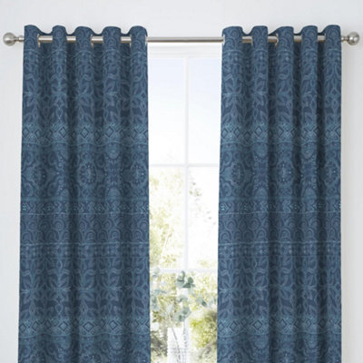 Dreams & Drapes Rohini Easy Care Pair Of Blue Pencil Pleat Curtains - image 1
