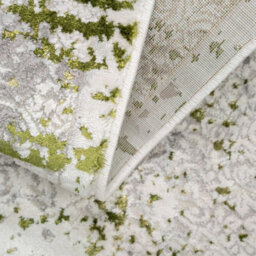 Loomed Olive Green Grey Tweed Floral Embossed Living Area Rug 80X150Cm - thumbnail 6