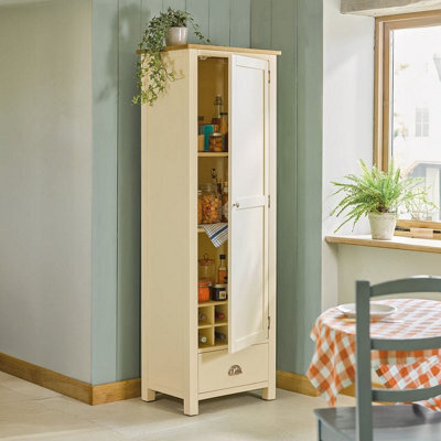 Woodstock Slimline Larder In Cream, Freestanding Pantry, 3 Shelves & Drawer - image 1