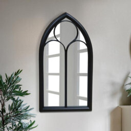 Agenzia 14 Antique Black Arched Metal Frame Window Garden Wall Mirror 112 X 61Cm