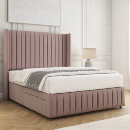 Bsspoke Luna Divan Bed Set Pink Plush Velvet 54Inch Wingedback Headboard & Footboard & Mattress No Drawers In All Sizes - thumbnail 2
