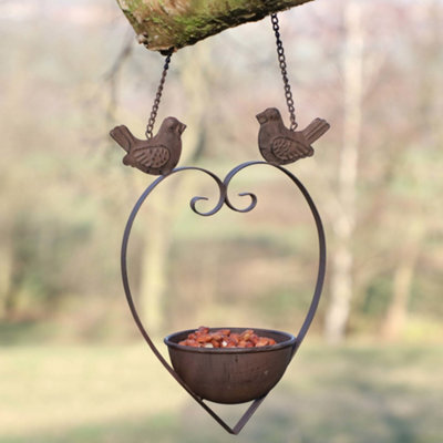 Dibor Antique Brown Hanging Heart Outdoor Garden Decor Bird Feeder - image 1