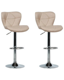 Beliani Luxe Living Set Of 2 Beige Faux Leather Swivel Adjustable Bar Stools - Padded, Matt Finish, Compact Design - thumbnail 3