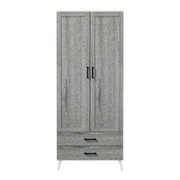 Urbn-Living Urbnliving 180Cm Height White Wardrobe With Ash Grey 2 Door 2 Drawer Modern Bedroom Clothes Storage Hanging Rail - thumbnail 7