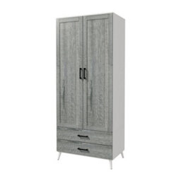 Urbn-Living Urbnliving 180Cm Height White Wardrobe With Ash Grey 2 Door 2 Drawer Modern Bedroom Clothes Storage Hanging Rail - thumbnail 2