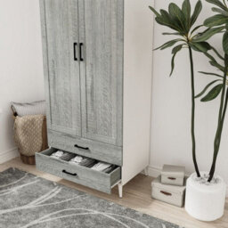 Urbn-Living Urbnliving 180Cm Height White Wardrobe With Ash Grey 2 Door 2 Drawer Modern Bedroom Clothes Storage Hanging Rail - thumbnail 4