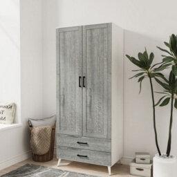 Urbn-Living Urbnliving 180Cm Height White Wardrobe With Ash Grey 2 Door 2 Drawer Modern Bedroom Clothes Storage Hanging Rail - thumbnail 1