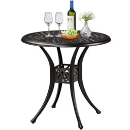 Yaheetech Bronze 78Cm Round Cast Aluminum Patio Bistro Table With Umbrella Hole