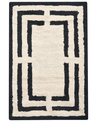 Wyld And Coco Cotton Bath Mat 60 X 90 Cm Beige And Black Geometric Pattern - image 1
