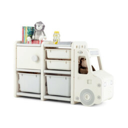 Costway Kids Toy Storage Organizer Truck-Shaped Toddler Storage Cabinet 2 Plastic Bins - thumbnail 1
