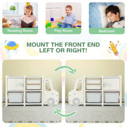 Costway Kids Toy Storage Organizer Truck-Shaped Toddler Storage Cabinet 2 Plastic Bins - thumbnail 6