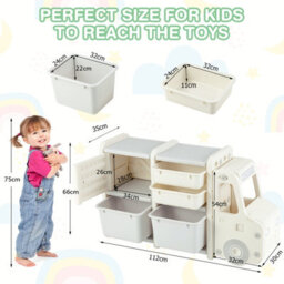 Costway Kids Toy Storage Organizer Truck-Shaped Toddler Storage Cabinet 2 Plastic Bins - thumbnail 3