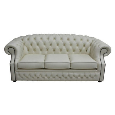 Chesterfield 3 Seater Shelly Cream Leather Sofa Custom Made In Buckingham Style - image 1