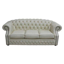 Chesterfield 3 Seater Shelly Cream Leather Sofa Custom Made In Buckingham Style - thumbnail 1