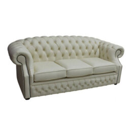 Chesterfield 3 Seater Shelly Cream Leather Sofa Custom Made In Buckingham Style - thumbnail 2
