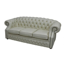 Chesterfield 3 Seater Shelly Cream Leather Sofa Custom Made In Buckingham Style - thumbnail 3