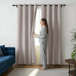 Ameha Plain 100%blackout Curtain For Bedroom Office Window Treatment Beige Linen Texture Fabric Thermal Insulated Curtain Pair 66'x72'' - thumbnail 2