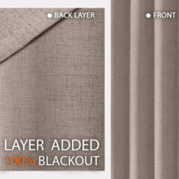 Ameha Plain 100%blackout Curtain For Bedroom Office Window Treatment Beige Linen Texture Fabric Thermal Insulated Curtain Pair 66'x72'' - thumbnail 9