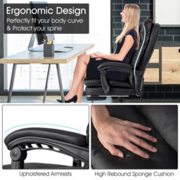 Costway Office Desk Chair Ergonomic Padded Reclining Chair W/retractable Footrest - thumbnail 8