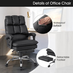 Costway Office Desk Chair Ergonomic Padded Reclining Chair W/retractable Footrest - thumbnail 7