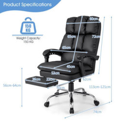 Costway Office Desk Chair Ergonomic Padded Reclining Chair W/retractable Footrest - thumbnail 4