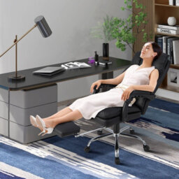 Costway Office Desk Chair Ergonomic Padded Reclining Chair W/retractable Footrest - thumbnail 3