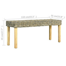 Vidaxl Bench 110 Cm Natural Kubu Rattan And Solid Mahogany Wood - thumbnail 8