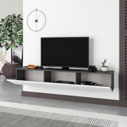 "Decortie Francy Modern Wall Mounted Tv Unit 55"" Multimedia Centre Anthracite Grey White 180Cm" - thumbnail 5