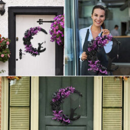 Amorly Black Rose Halloween Wreath, Crescent Moon Black Cat Themed Garland, Festive Ornament For Doors, Walls And Outdoor Halloween Decor - thumbnail 9