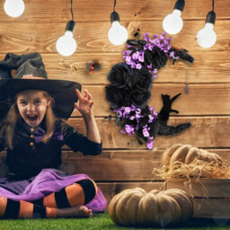 Amorly Black Rose Halloween Wreath, Crescent Moon Black Cat Themed Garland, Festive Ornament For Doors, Walls And Outdoor Halloween Decor - thumbnail 6