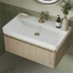 Aquarius Corinthe Fluted Wall Mounted Vanity Unit  With Basin - 1 Drawer - 805 X 460mm - Textured Oak - thumbnail 4