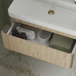 Aquarius Corinthe Fluted Wall Mounted Vanity Unit  With Basin - 1 Drawer - 805 X 460mm - Textured Oak - thumbnail 5
