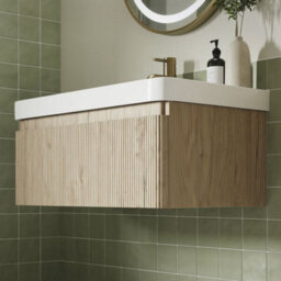 Aquarius Corinthe Fluted Wall Mounted Vanity Unit  With Basin - 1 Drawer - 805 X 460mm - Textured Oak - thumbnail 3