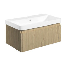 Aquarius Corinthe Fluted Wall Mounted Vanity Unit  With Basin - 1 Drawer - 805 X 460mm - Textured Oak - thumbnail 6