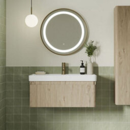 Aquarius Corinthe Fluted Wall Mounted Vanity Unit  With Basin - 1 Drawer - 805 X 460mm - Textured Oak - thumbnail 1
