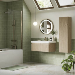 Aquarius Corinthe Fluted Wall Mounted Vanity Unit  With Basin - 1 Drawer - 805 X 460mm - Textured Oak - thumbnail 2
