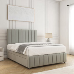 Bsspoke Sierra Divan Bed Set Silver Plush Velvet 24Inch Headboard & 12Inch Footboard 2 Drawers Same Side & Mattress In All Sizes - thumbnail 3