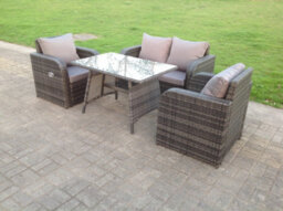 Fimous Pe Rattan Garden Furniture Set Adjustable Chair Sofa Double Love Seat 2 Seater Sofa Oblong Rectangular Dining Table - thumbnail 2
