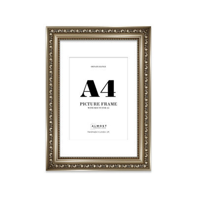 A4 Gunmetal  Ornate Picture Frame (29.7 X 21Cm) With Mount For A5 Poster, Photo, Artwork, Gallery Wall Or Print - image 1