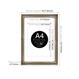 A4 Gunmetal  Ornate Picture Frame (29.7 X 21Cm) With Mount For A5 Poster, Photo, Artwork, Gallery Wall Or Print - thumbnail 2