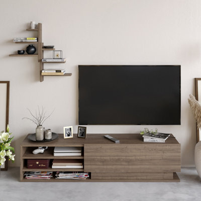 Decorotika Linda Tv Stand With Wall Shelves For Tvs Up To 67 Inches (Walnut Pattern) - image 1