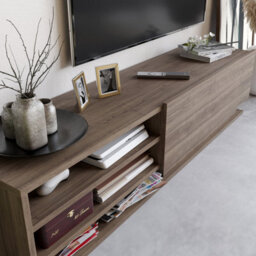 Decorotika Linda Tv Stand With Wall Shelves For Tvs Up To 67 Inches (Walnut Pattern) - thumbnail 3