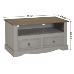 Mercers Furniture Corona Grey Wax Flat Screen Tv Unit 2 Drawer Wide Cabinet Solid Pine With Mexican Styling - thumbnail 4