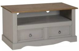 Mercers Furniture Corona Grey Wax Flat Screen Tv Unit 2 Drawer Wide Cabinet Solid Pine With Mexican Styling - thumbnail 5