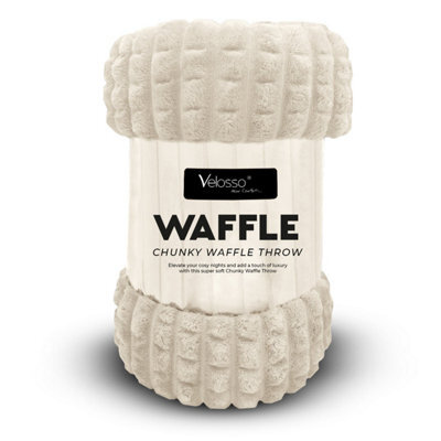 Velosso Elegant Waffle Style Ribbed Thermal Plush Throw - Cosy Winter Embossed Fur Blanket For Sofa, Bed - 127Cm X 152Cm - Ivory