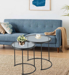 Aspect Furniture Visio Set Of 2 Round Nesting Tables- Clear Glass Top/black Frame - thumbnail 1
