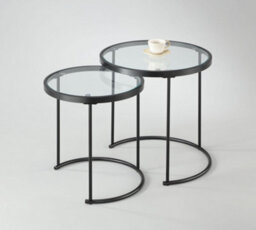 Aspect Furniture Visio Set Of 2 Round Nesting Tables- Clear Glass Top/black Frame - thumbnail 2