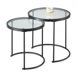 Aspect Furniture Visio Set Of 2 Round Nesting Tables- Clear Glass Top/black Frame - thumbnail 3