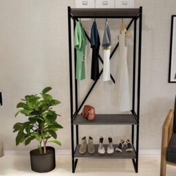 Urbn-Living Urbnliving 160Cm Height 3 Tier Anthracite Wooden Coat Rack And Shoe Storage Stand With Metal Frame - thumbnail 2